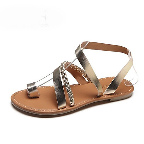 

Women's Sandals Flat Heel Round Toe PU Summer Gold / Silver