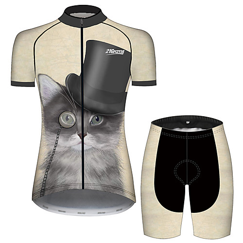 

21Grams Women's Short Sleeve Cycling Jersey with Shorts BrownGray Cat Animal Bike Clothing Suit Breathable 3D Pad Quick Dry Ultraviolet Resistant Sweat-wicking Sports Cat Mountain Bike MTB Road Bike