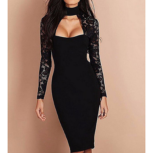 

Women's White Black Dress Sheath Solid Color Crew Neck S M Slim / Cotton