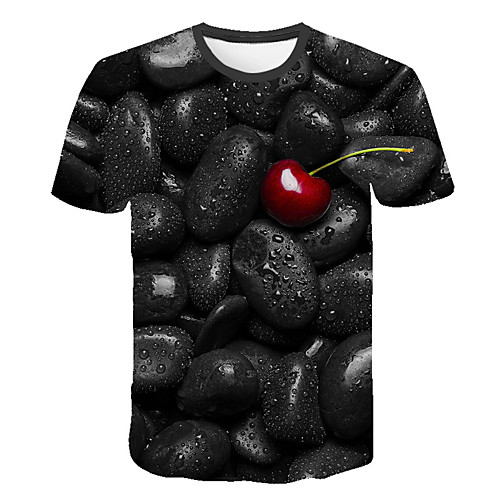

Men's Daily Sports Basic / Exaggerated T-shirt - Color Block / 3D / Fruit Cherry, Print Black