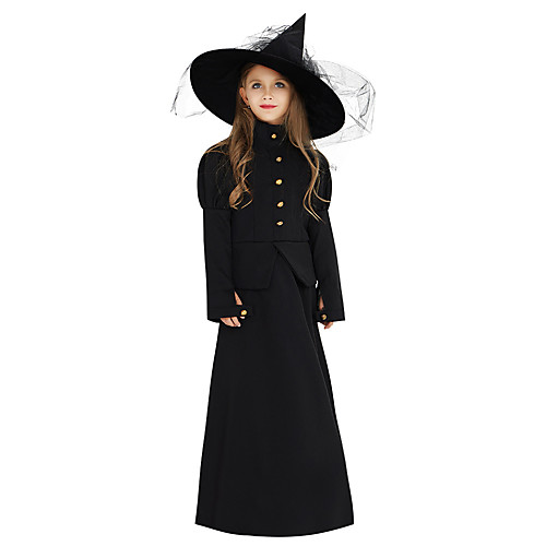 

Witch Outfits Party Costume Kid's Girls' Halloween Halloween Festival / Holiday Polyster Black Carnival Costumes / Dress / Petticoat / Hat / Headwear