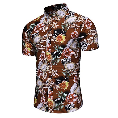 

Men's Floral Geometric Black & Gray Print Shirt Tropical Party Going out Blue / Camel / Navy Blue / Color Block / Short Sleeve