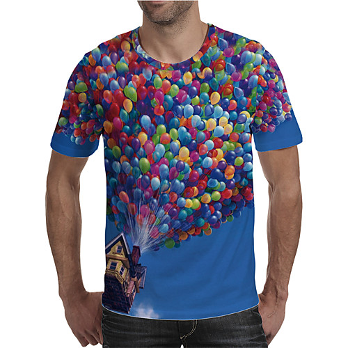 

Men's Holiday Going out Street chic / Exaggerated T-shirt - Geometric / Color Block / 3D Print Rainbow