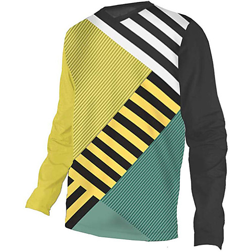 

21Grams Men's Long Sleeve Cycling Jersey Downhill Jersey Dirt Bike Jersey 100% Polyester Black / Yellow Stripes Bike Jersey Top Mountain Bike MTB Road Bike Cycling UV Resistant Breathable Quick Dry