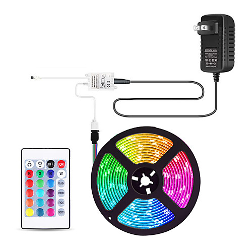 

5m Flexible LED Light Strips / Light Sets / RGB Strip Lights 300 LEDs SMD3528 8mm 1 24Keys Remote Controller / 1 x 2A power adapter 1 set Multi Color Cuttable / Party / Decorative 12 V