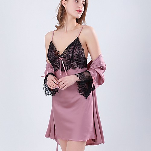 

Women's Deep V Robes Pajamas Solid Colored