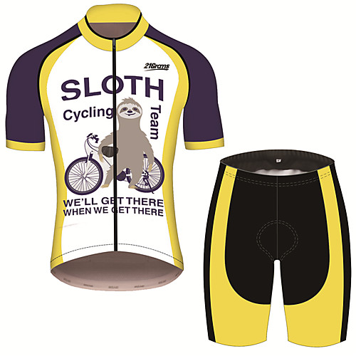 

21Grams Men's Short Sleeve Cycling Jersey with Shorts Black / Yellow Animal Sloth Bike Clothing Suit UV Resistant Breathable 3D Pad Quick Dry Sweat-wicking Sports Animal Mountain Bike MTB Road Bike