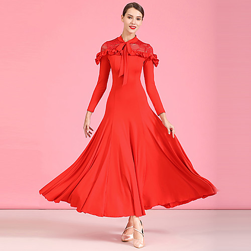 

Ballroom Dance Dresses Women's Performance Lace / Milk Fiber Lace / Ruching Long Sleeve High Dress