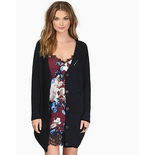 

Women's Solid Colored Long Sleeve Cardigan Sweater Jumper, V Neck Army Green / Black / Beige S / M / L