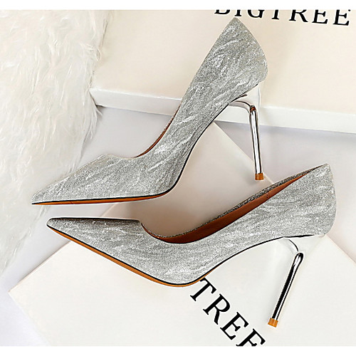 

Women's Heels Glitter Crystal Sequined Jeweled Stiletto Heel Pointed Toe PU Spring & Summer Champagne / Silver / Daily