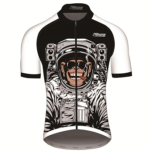 

21Grams Men's Short Sleeve Cycling Jersey 100% Polyester Black / White Animal Astronaut Monkey Bike Jersey Top Mountain Bike MTB Road Bike Cycling UV Resistant Breathable Quick Dry Sports Clothing