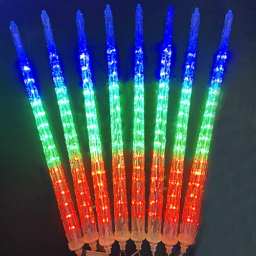 

New Version Shower Rain Lights 40CM 8 Waterproof Ice Cone Meteor Lights 288 LEDs Falling Rain Lights for Christmas Outdoor Garden House Window Xmas Tree Decoration
