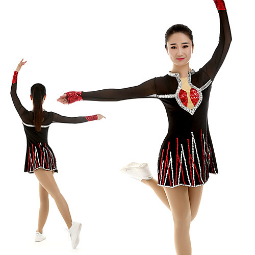 

Cheerleader Costume Uniform Women's Girls' Kids Dress Spandex High Elasticity Handmade Long Sleeve Competition Dance Rhythmic Gymnastics Gymnastics Black