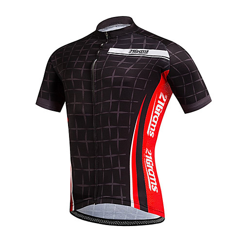 

21Grams Men's Short Sleeve Cycling Jersey 100% Polyester Black / Red Plaid / Checkered Bike Jersey Top Mountain Bike MTB Road Bike Cycling UV Resistant Breathable Quick Dry Sports Clothing Apparel