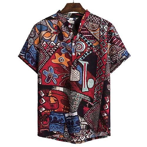 

Men's Daily Going out Basic / Elegant Shirt - Geometric / Abstract Print Rainbow