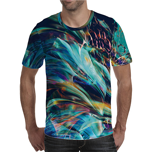 

Men's Holiday Going out Street chic / Exaggerated T-shirt - Geometric / Color Block / 3D Print Rainbow