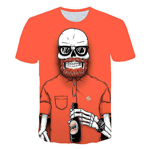 

Men's Daily Sports Street chic / Exaggerated T-shirt - 3D / Skull / Portrait Print Orange