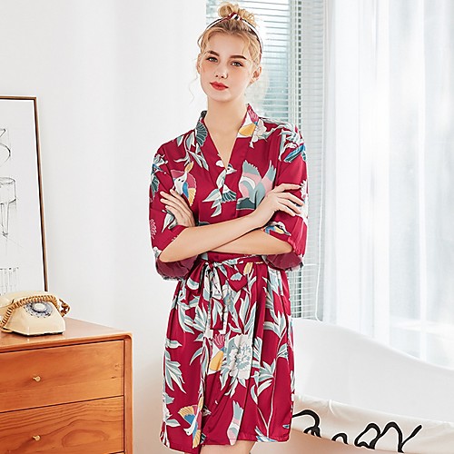

Women's Deep V Robes Pajamas Floral