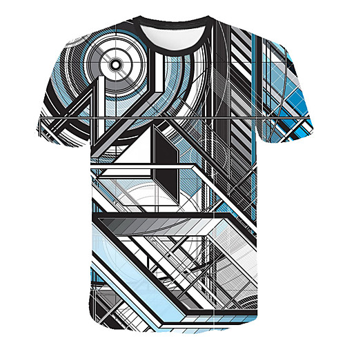 

Men's Daily Sports Street chic / Exaggerated T-shirt - Geometric / Color Block / 3D Print Rainbow