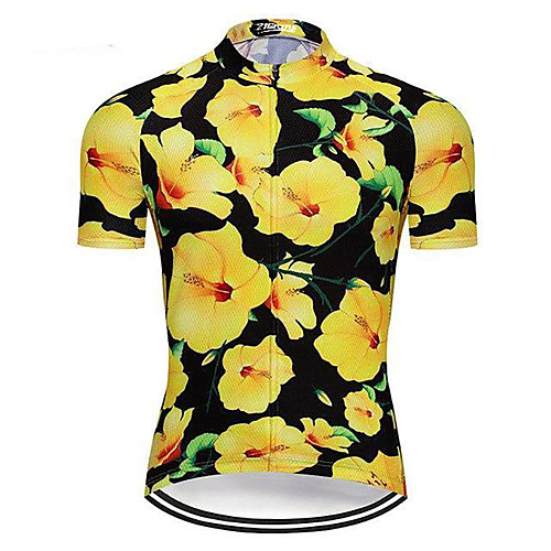 

21Grams Men's Short Sleeve Cycling Jersey 100% Polyester Green / Yellow Floral Botanical Bike Jersey Top Mountain Bike MTB Road Bike Cycling UV Resistant Breathable Quick Dry Sports Clothing Apparel