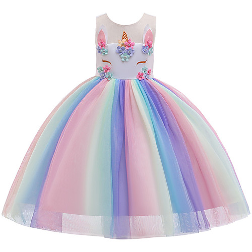 

Princess Unicorn Dress Flower Girl Dress Girls' Movie Cosplay A-Line Slip Cosplay Rainbow Dress Halloween Carnival Masquerade Tulle Polyester