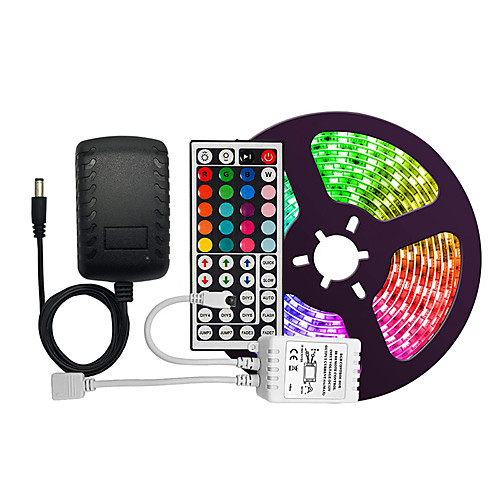 

5m Flexible LED Strip Lights Light Sets RGB Tiktok Lights 300 LEDs SMD3528 8mm 1 44Keys Remote Controller / 1 x 2A power adapter 1 set Multi Color Cuttable / Party / Decorative 12 V