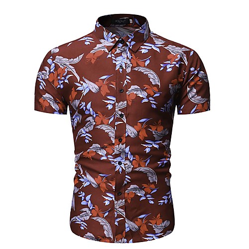 

Men's Party Going out Tropical Shirt - Floral / Geometric / Color Block Black & Gray / Daisy, Print Red