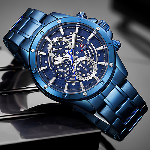 

NAVIFORCE Men's Dress Watch Quartz Formal Style Stylish Stainless Steel Black / Blue 30 m Water Resistant / Waterproof Three Time Zones Noctilucent Analog Luxury Classic - Black / Orange Blue Black