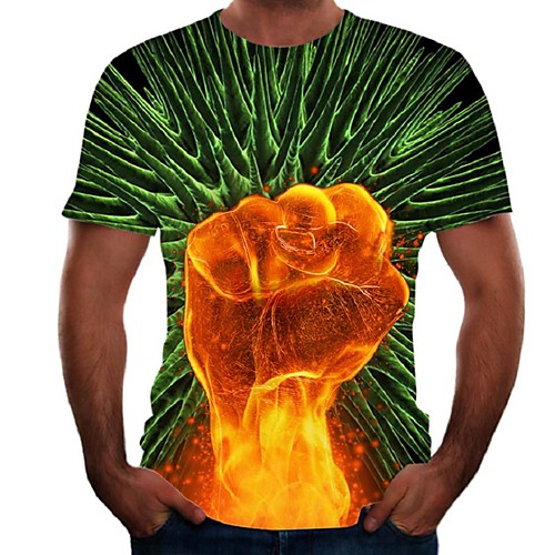 

Men's Daily Going out Basic / Street chic T-shirt - Color Block / Flame / Simulation Print Rainbow