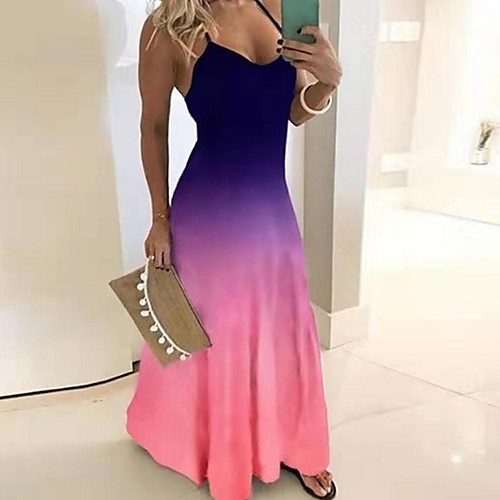 

Women's Maxi Purple Black Dress A Line Color Block Strap S M