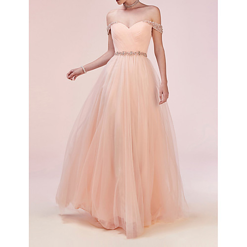 

A-Line Sweetheart Neckline Sweep / Brush Train Tulle Elegant / Pink Engagement / Prom Dress with Crystals / Beading / Sequin 2020