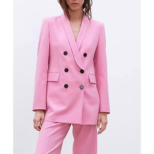 

Women's Blazer, Solid Colored Notch Lapel Polyester Blushing Pink