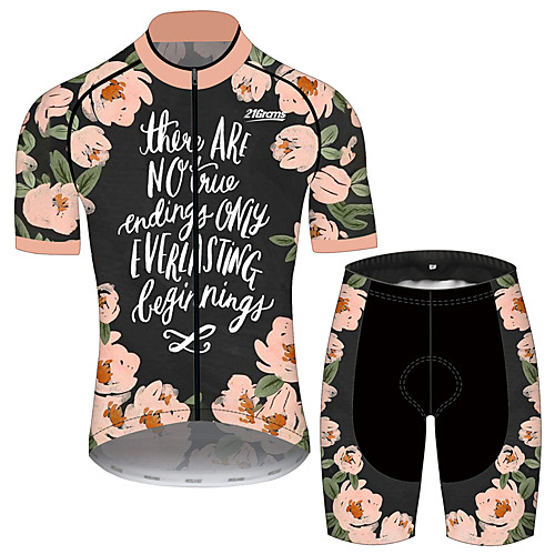 

21Grams Men's Short Sleeve Cycling Jersey with Shorts Pink / Black Floral Botanical Bike Clothing Suit UV Resistant Breathable 3D Pad Quick Dry Sweat-wicking Sports Geometric Mountain Bike MTB Road