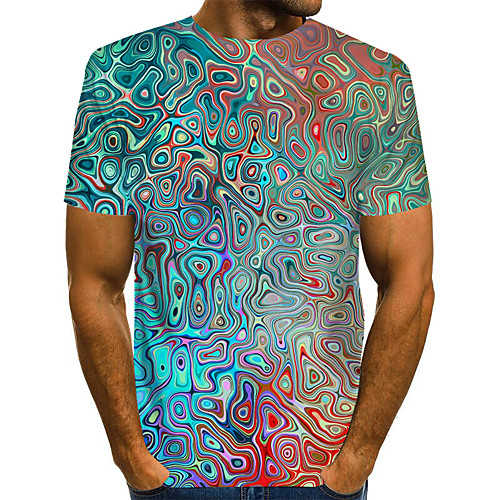 

Men's Daily Going out Street chic / Exaggerated T-shirt - Geometric / 3D / Graphic Pleated / Print Rainbow