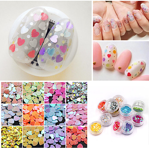 

12 pcs Relaxed Fit / Universal Plastics Sequins For Finger Nail Heart nail art Manicure Pedicure Daily Fashion / Colorful