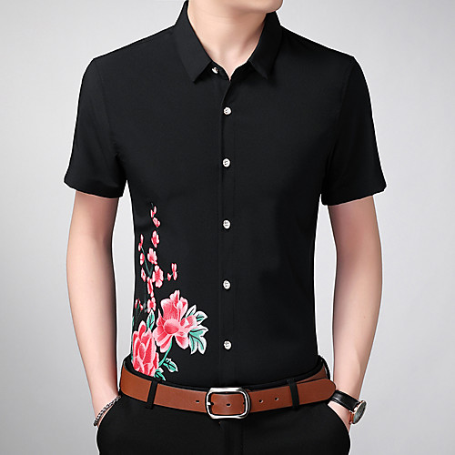 

Men's Daily Weekend Basic / Elegant Shirt - Floral / 3D Black