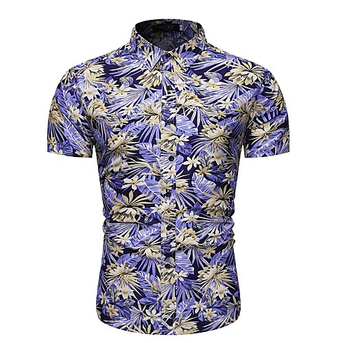 

Men's Floral Shirt - Cotton Daily Beach Yellow / Green / Short Sleeve