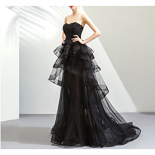 

Ball Gown Strapless Sweep / Brush Train Lace / Tulle Hot / Black Prom / Formal Evening Dress with Tier 2020