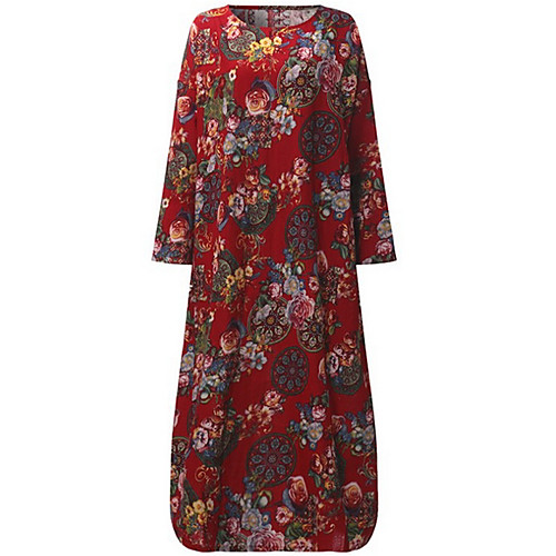 

Women's Maxi Wine Red Dress Shift Floral S M Oversized