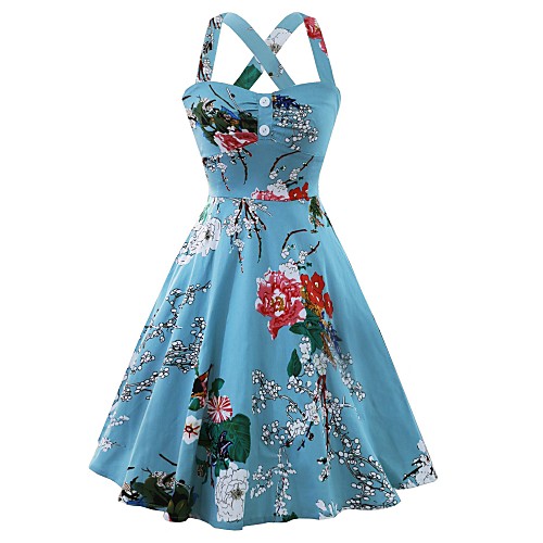 

Women's Light Blue Dress Sheath Floral Halter Neck S M