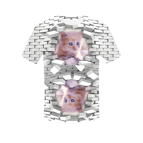 

Men's Daily Going out Basic / Street chic T-shirt - 3D / Solid Colored / Animal White