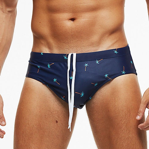 

Men's Sporty Basic Navy Blue Triangle Briefs Swim Trunk Bikini Bottoms Bikini Bottoms Swimwear Swimsuit - Floral Tropical M L XL Navy Blue