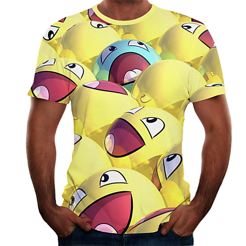 

Men's Daily Basic T-shirt - Color Block / 3D Print Yellow