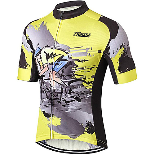 

21Grams Men's Short Sleeve Cycling Jersey 100% Polyester Black / Orange Bike Jersey Top Mountain Bike MTB Road Bike Cycling UV Resistant Breathable Quick Dry Sports Clothing Apparel / Stretchy