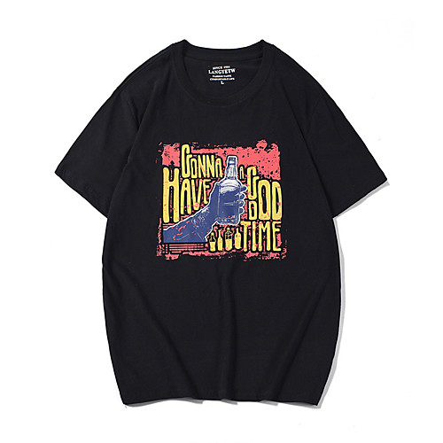 

Men's Daily Sports Business / Basic T-shirt - Rainbow / Letter Black & White, Print Black