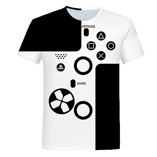 

Men's Daily Going out Basic T-shirt - Color Block / 3D / Graphic Print White
