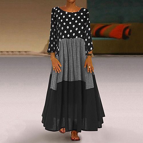 

Women's 2020 Maxi Plus Size Yellow Red Dress Casual Spring Holiday Vacation Abaya Polka Dot Print Patchwork Print M L Loose