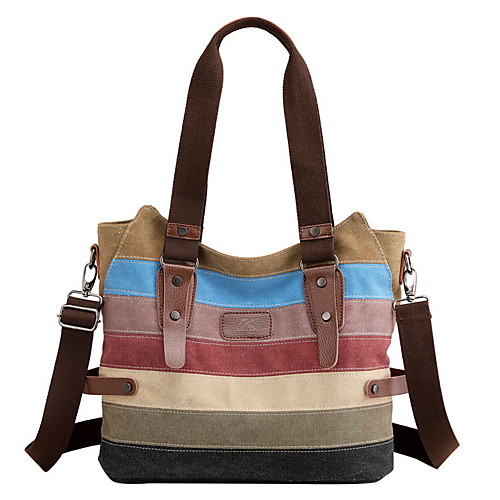 

Women's Zipper Canvas Top Handle Bag Rainbow