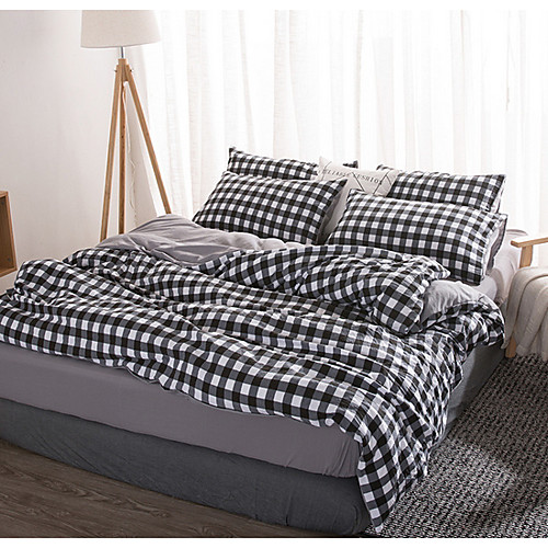 

Duvet Cover Sets 4 Piece Linen / Cotton Plaid / Checkered Green Printed Simple