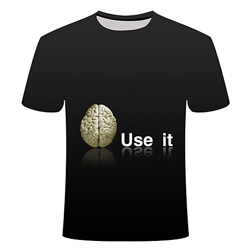 

Men's Daily Going out Basic T-shirt - 3D / Letter Print Black